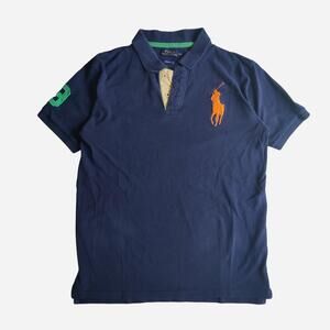 Navy Polo Ralph Lauren big Pony polo shirt with orange logo
